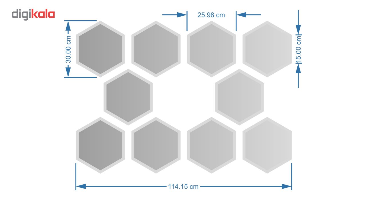 آینه دکوراتیو سایان هوم طرح شش ضلعی مجموعه 10 تکه