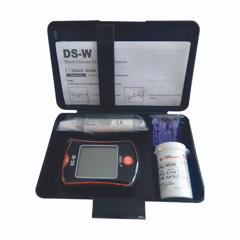 دستگاه تست قند خون دی اس دبلیو مدل DS-W i-QARE به همراه نوار تست قند خون بسته 10 عددی و سوزن بسته 10 عددی