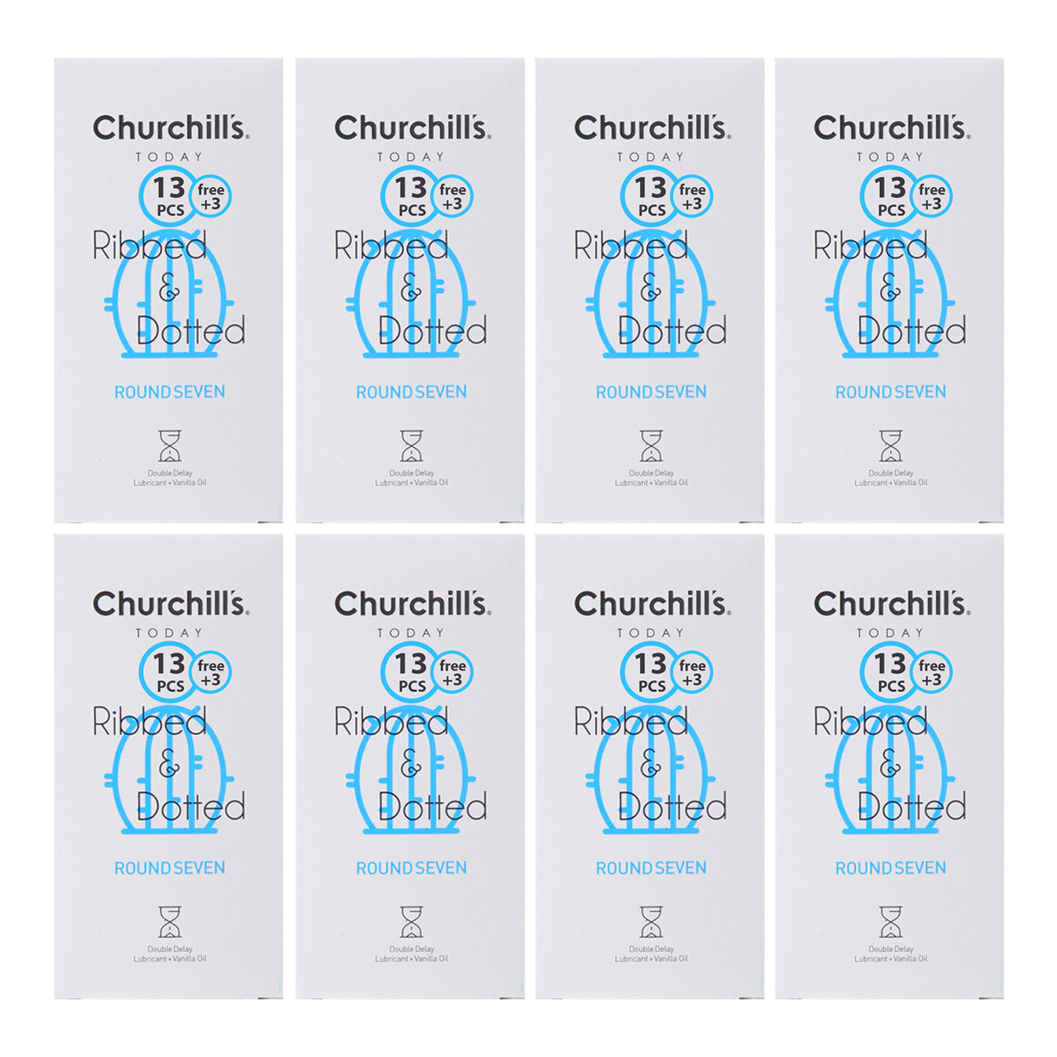 کاندوم چرچیلز مدل CHC_ribbeed&dotted-roundseven مجموعه 8 عددی