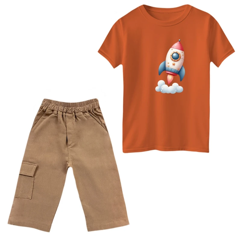 ست تی‌شرت و شلوارک پسرانه مدل موشک فضایی