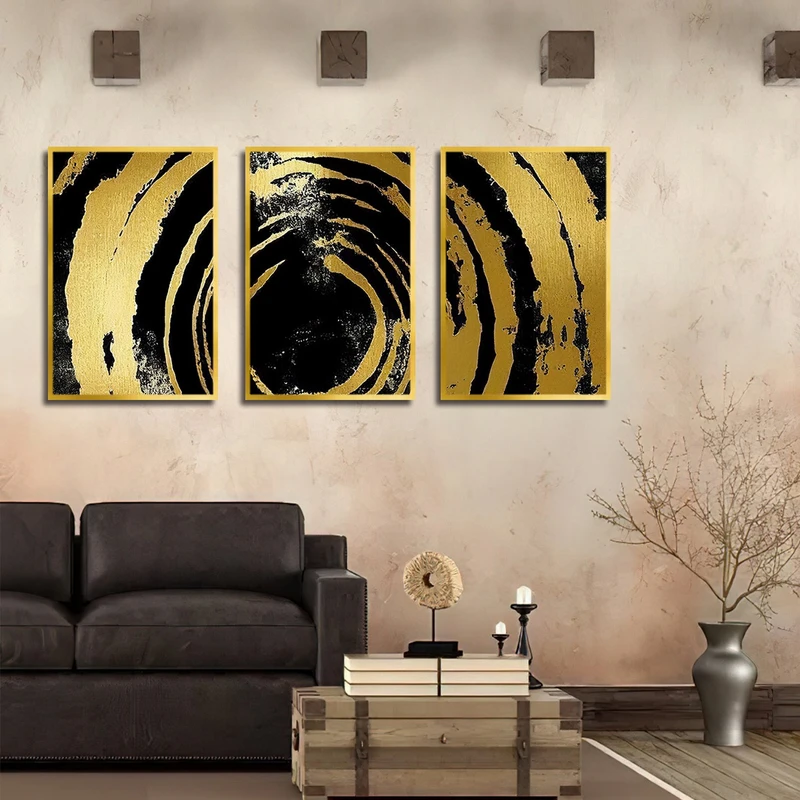 تابلو بکلیت طرح نقاشی انتزاعی خورشید مدل شاین اکلیلی T-3143 مجموعه 3 عددی