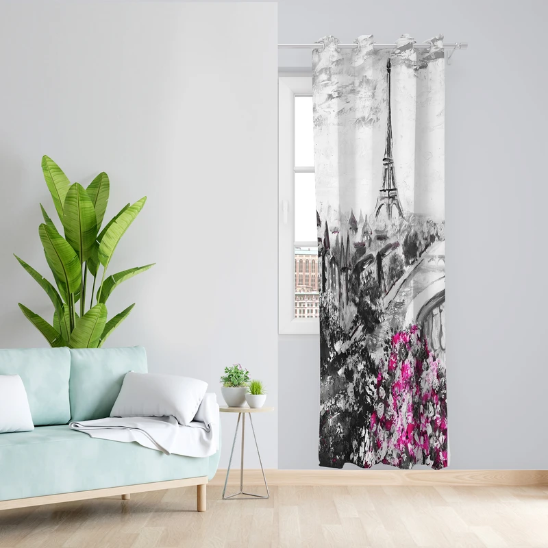 پرده طرح ایفل مدل مخمل پانچی کد L 1001L L Z سایز 140x200 سانتی متر