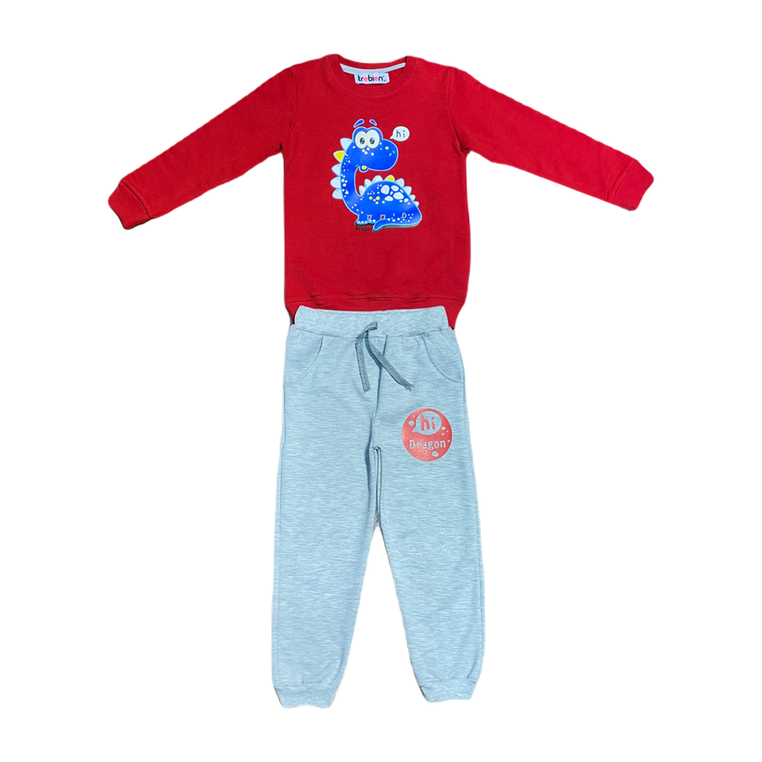 ست سویشرت و شلوار بچگانه مدل دایناسور رنگ قرمز