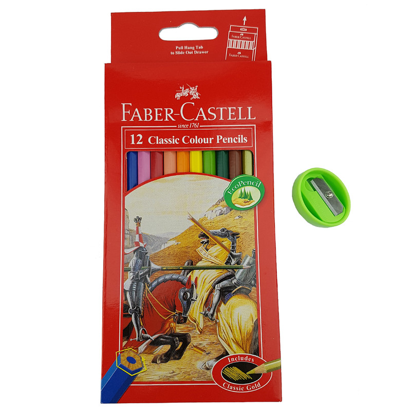 مداد رنگی 12 رنگ فابرکاستل مدل Classic به همراه تراش