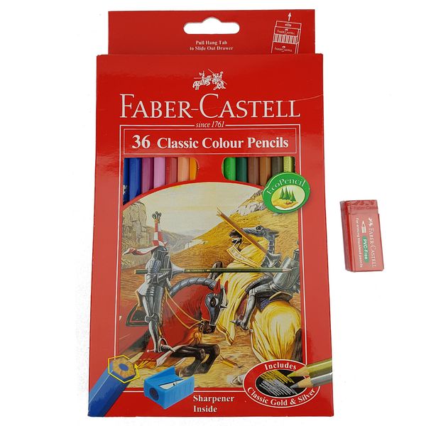 مداد رنگی 36 رنگ فابرکاستل مدل Classic به همراه پاک کن مداد رنگی 36 رنگ فابرکاستل مدل Classic به همراه پاک کن