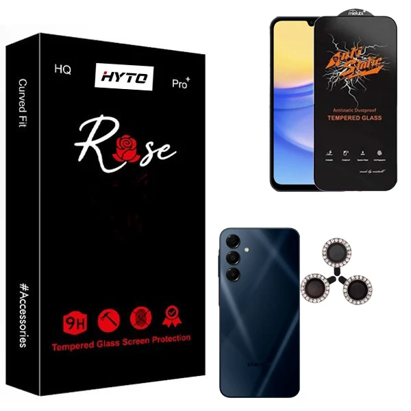 محافظ صفحه نمایش هیتو مدل Rose Antistatic Guard مناسب برای گوشی موبایل سامسونگ galaxy a16 به همراه محافظ لنز نگینی