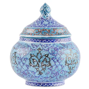 قندان مسی میناکاری طرح اسلیمی اثر امینی نژاد کد 306041