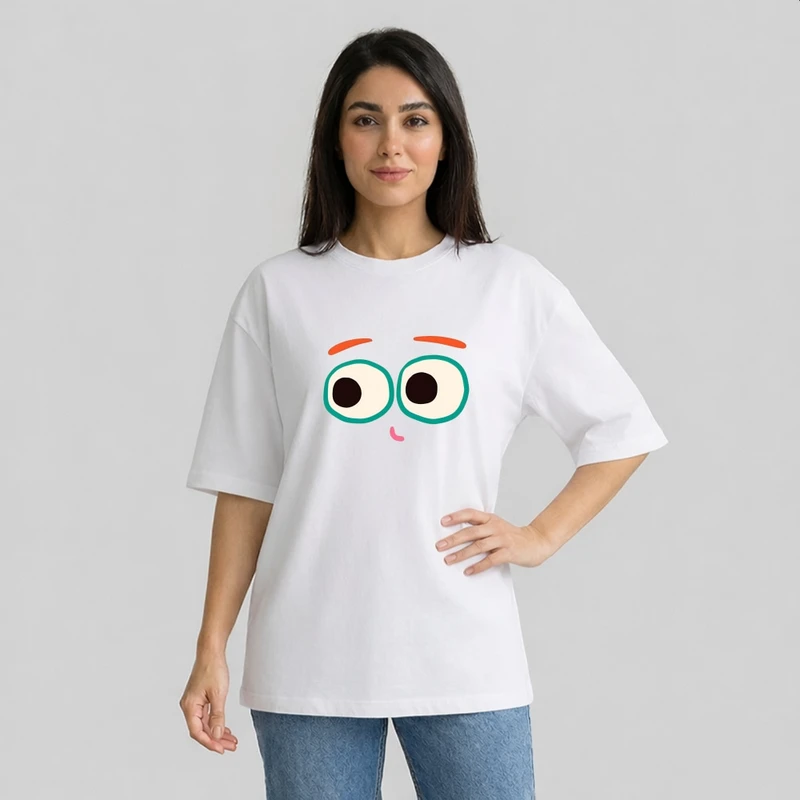 تی شرت آستین سه ربع زنانه مدل باکسی طرح چشم و ابرو کد m10