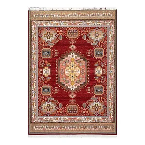 فرش ماشینی 700 شانه زمینه لاکی حاشیه لاکی مدل شاهکار نوین کد YN-N120-2550