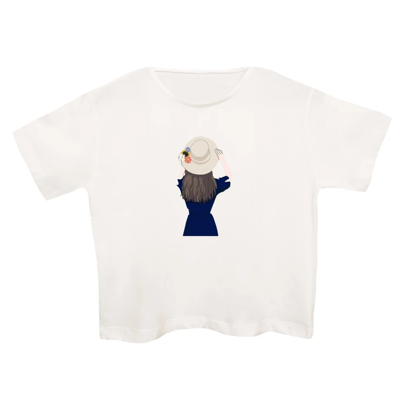 کراپ‌تی شرت آستین کوتاه زنانه مدل دختر کلاه دار