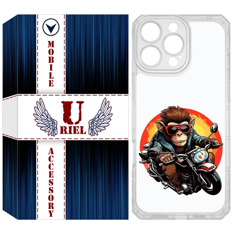 کاور یوریل مدل Clear کد 32 طرح میمون موتورسوار مناسب برای گوشی موبایل اپل iPhone 16 Pro Max