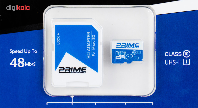 کارت حافظه microSDHC پرایم کلاس 10 استاندارد UHS-I U1 سرعت 48MBps همراه با آداپتور SD ظرفیت 32 گیگابایت