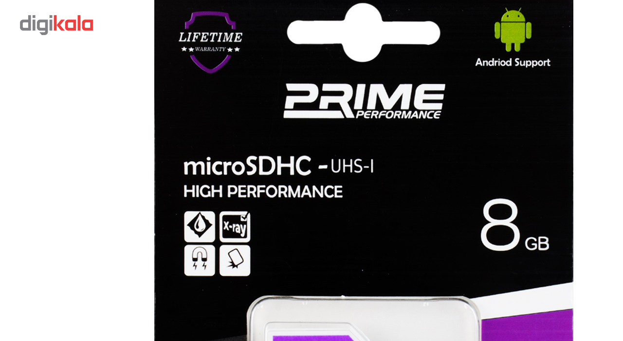 کارت حافظه microSDHC پرایم کلاس 10 استاندارد UHS-I U1 سرعت 85MBps همراه با آداپتور SD ظرفیت 8 گیگابایت
