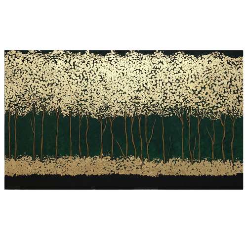 تابلو نقاشی ورق طلا طرح تلالو درختان در شب کد 0185