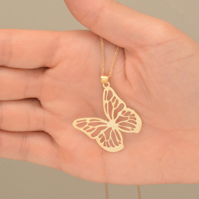 آویز گردنبند طلا 18 عیار زنانه طلای مستجابی مدل پروانه کد 36902