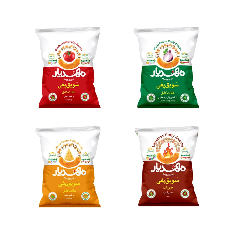 سویق پفی غلات چهار طعم مهدیار - 50 گرم بسته 4 عددی