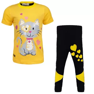 ست تی شرت و شلوار دخترانه مدل kind cat رنگ زرد