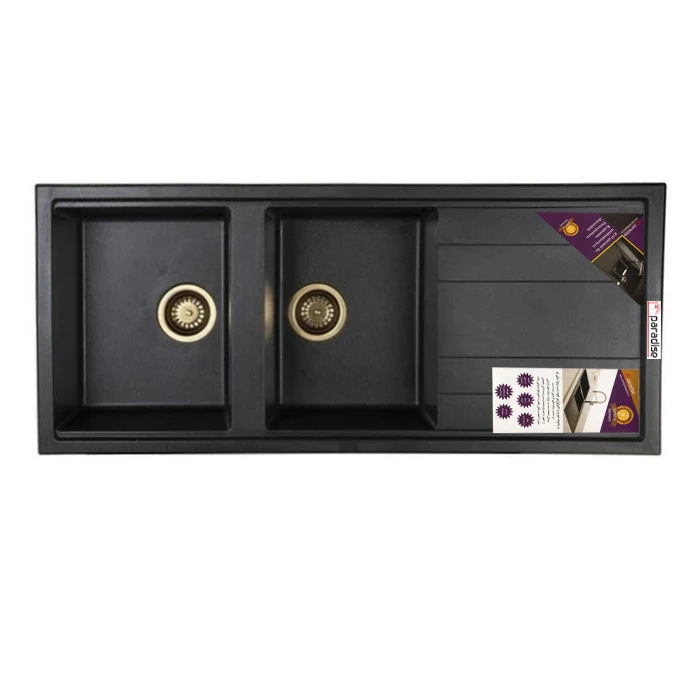 سینک ظرفشویی گرانیت توکار دو لگنه پارادایز مدل TURKEY-214-BLACKAKLIL