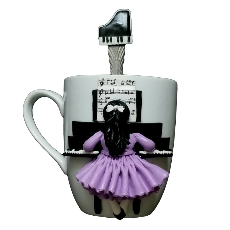 ماگ سرامیکی مدل روز معلم پیانو کد 01103 به همراه قاشق