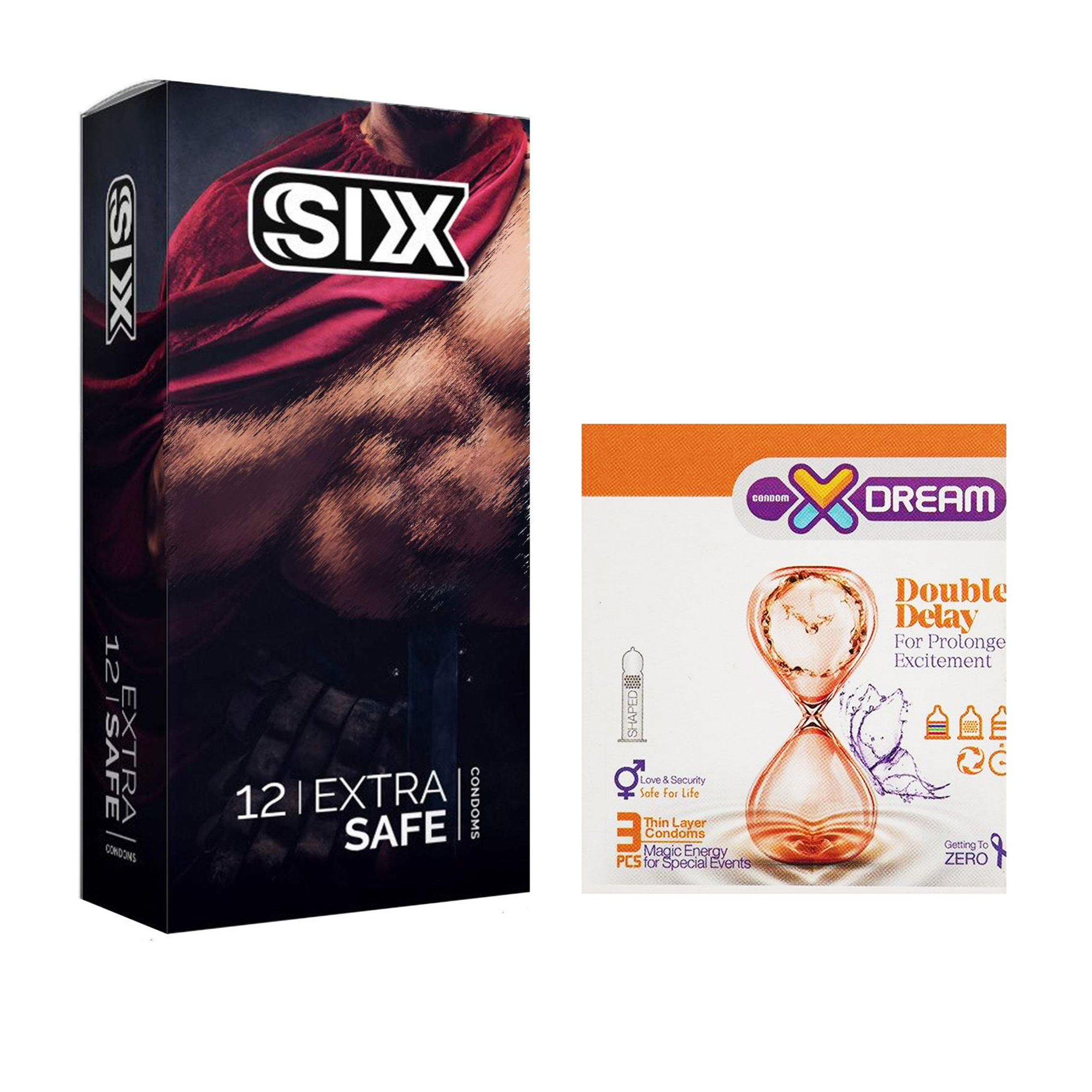  کاندوم سیکس مدل Max Safety بسته 12 عددی به همراه کاندوم ایکس دریم مدل Double Delay بسته 3 عددی