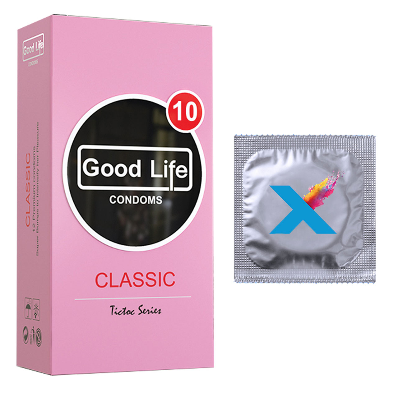 کاندوم گودلایف مدل Classic بسته 12 عددی به همراه کاندوم مدل X یک عددی