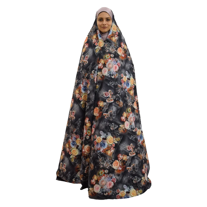 چادر نماز حجاب فاطمی مدل گل رز کوبیسم سوپر سافت گیاهی کد  Mash 8828