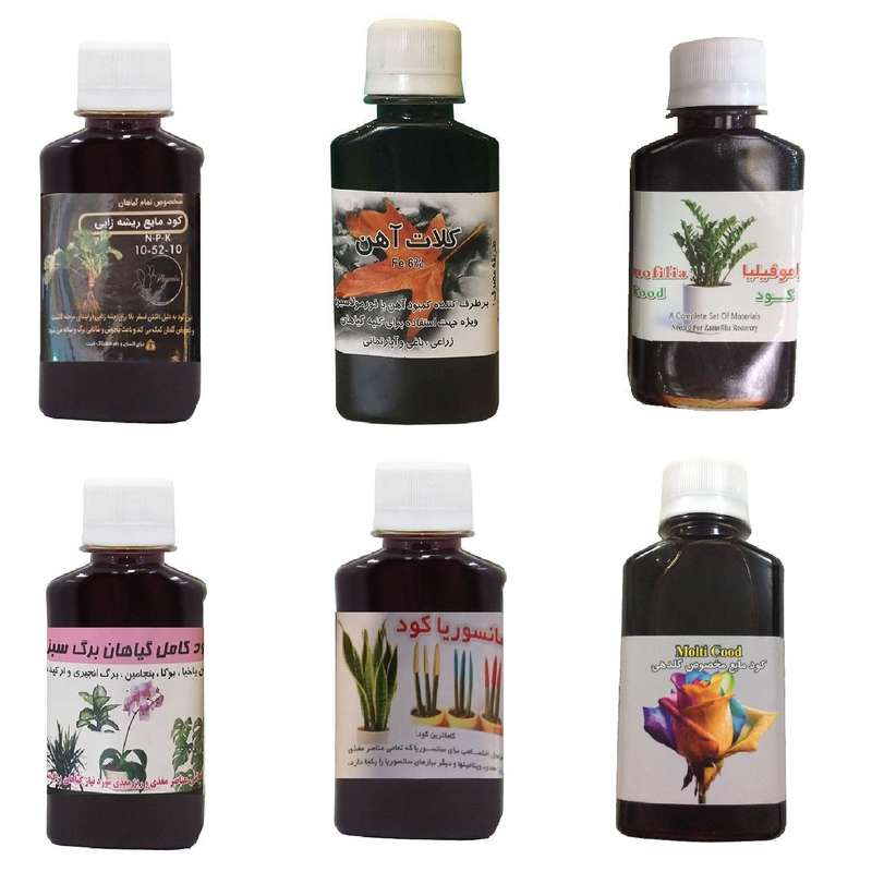 کود مایع فسفر ریشه زایی 10-52-10 و کلات آهن و کود زاموفیلیا و کود گیاهان برگ سبز و کود سانسوریا و کود گلدهی مدل life drop حجم 120 میلی لیتر
