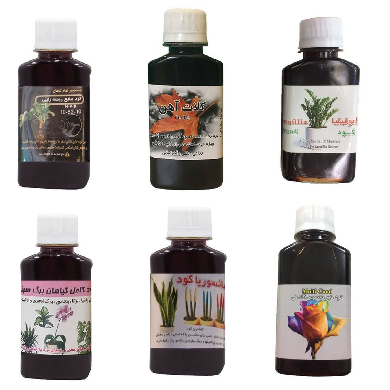 کود مایع فسفر ریشه زایی 10-52-10 و کلات آهن و کود زاموفیلیا و کود گیاهان برگ سبز و کود سانسوریا و کود گلدهی مدل life drop حجم 120 میلی لیتر