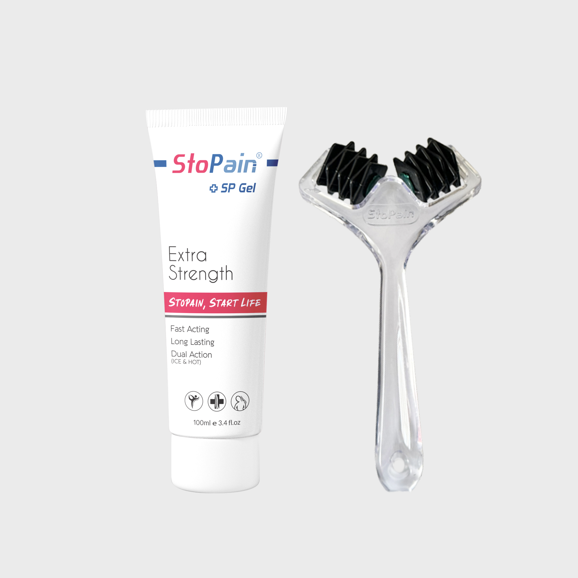 ماساژور دستی استوپین مدل ST104 به همراه کرم بدن استوپین مدل ST101 حجم 100 میلی لیتر