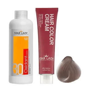 رنگ مو استارلیدی شماره 8.1 حجم 120 میلی لیتر رنگ بلوند خاکستری روشن به همراه اکسیدان استارلیدی مدل 30 نه درصدی حجم 180 میلی لیتر