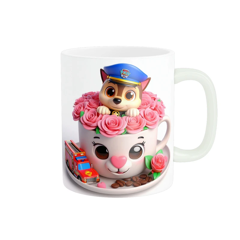 ماگ پاد آفرین طرح سگ های نگهبان مدل فنجون قهوه و گل رز کد 1932