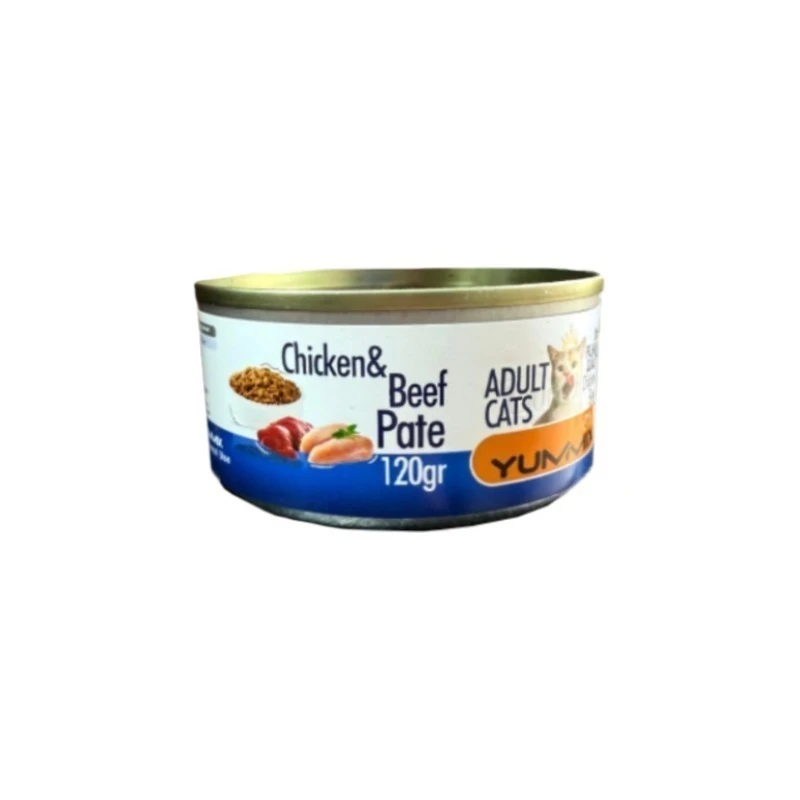 کنسرو غذای گربه بالغ یامیکس مدل پته طعم مرغ، گوشت گاو وزن ۱۲۰ گرم