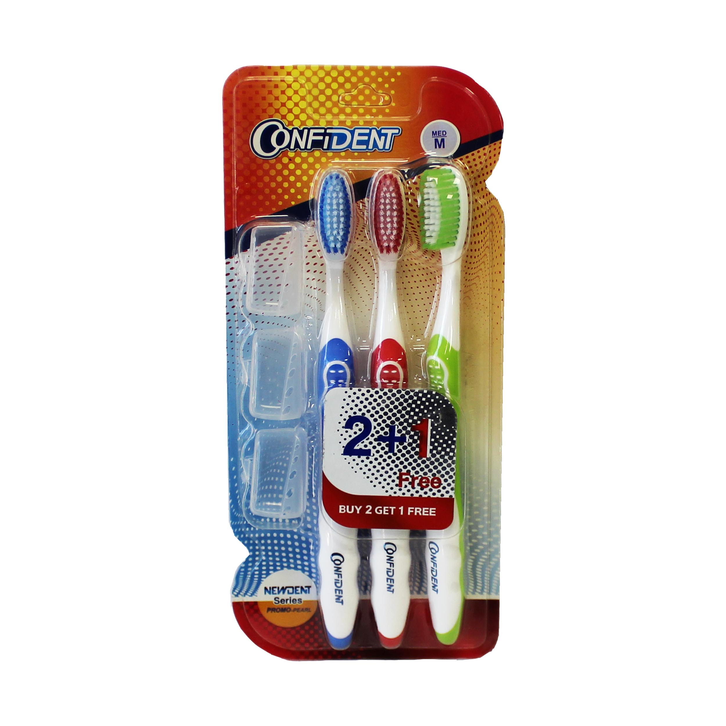 مسواک کانفیدنت مدل Promo Pearl با برس متوسط بسته 3 عددی