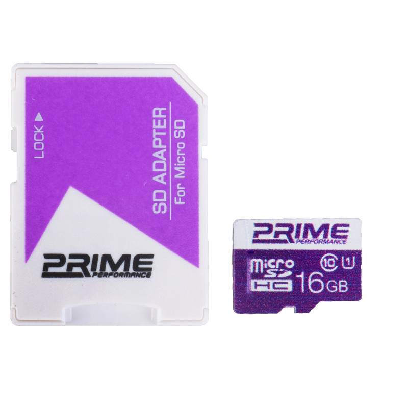 تصویر کارت حافظه microSDHC پرایم کلاس 10 استاندارد UHS-I U1 سرعت 85MBps همراه با آداپتور SD ظرفیت 16 گیگابایت
