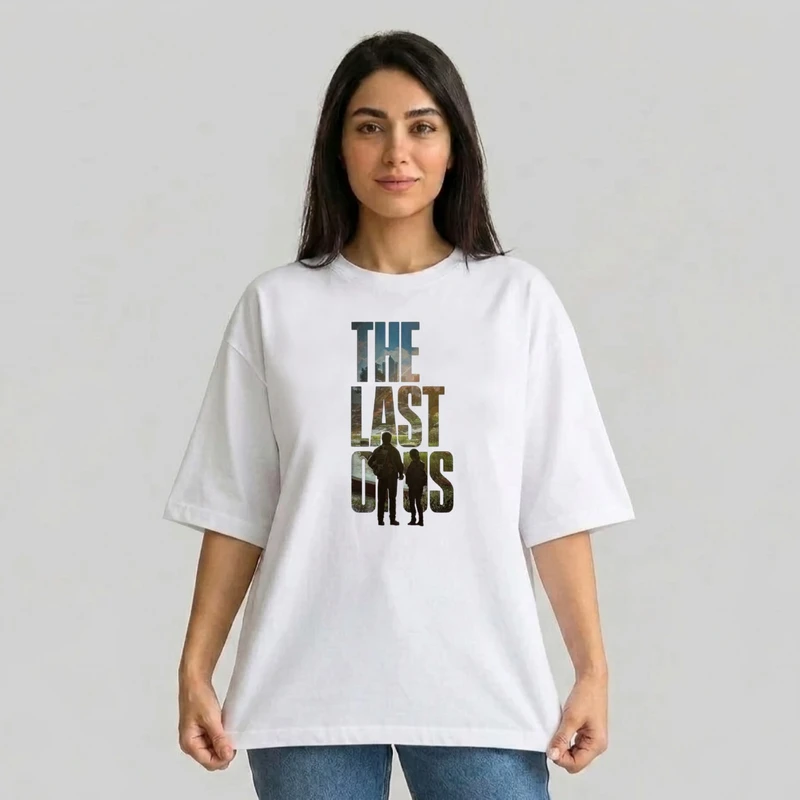 تی شرت آستین سه ربع زنانه مدل باکسی طرح LAST OF US  کد v1