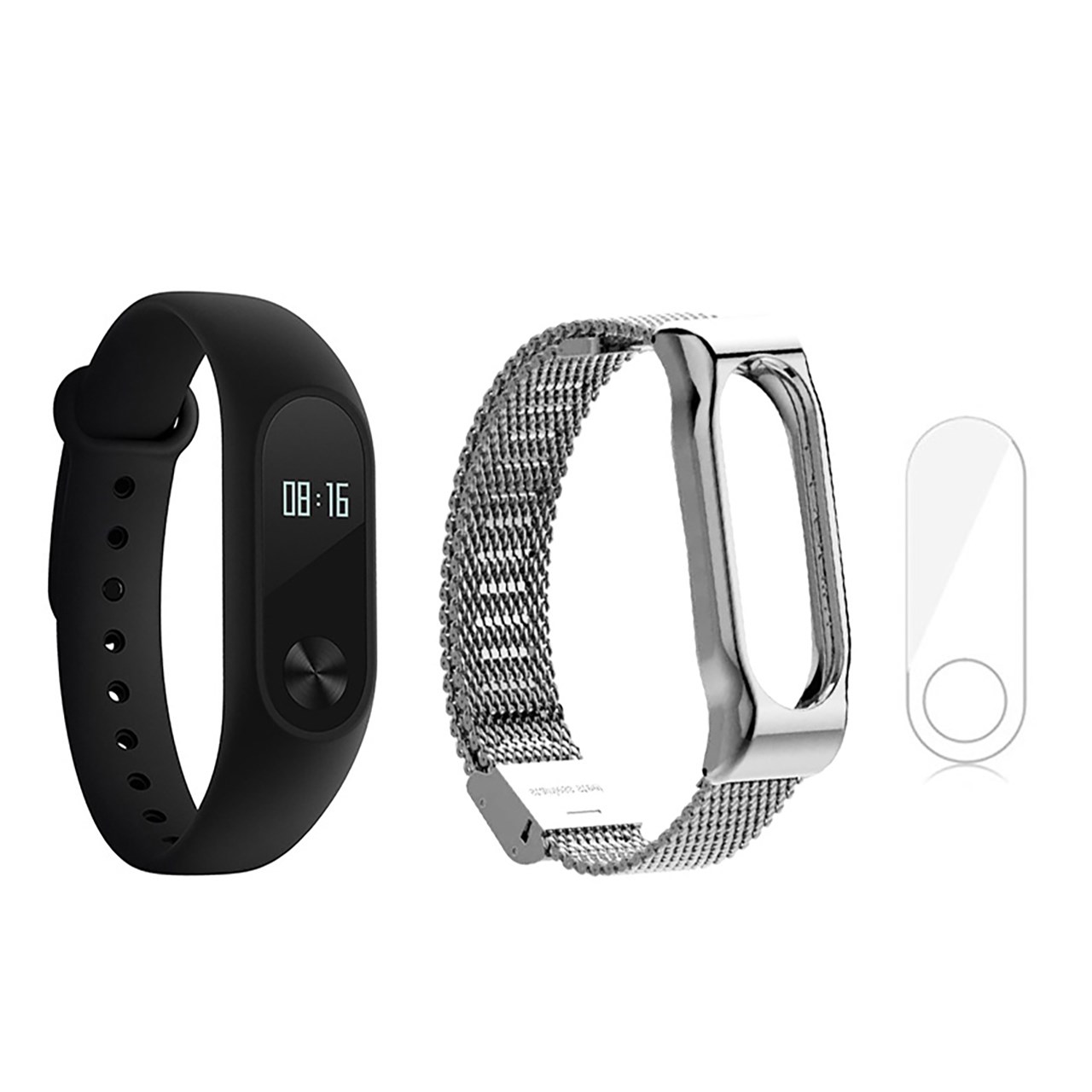 مچ بند هوشمند شیائومی مدل Mi Band 2 به همراه بند فلزی و گلس سایز mm  125-165