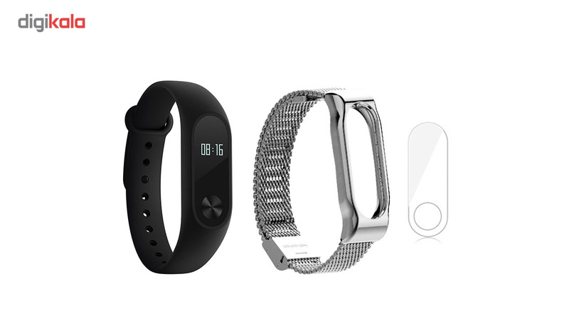 مچ بند هوشمند شیائومی مدل Mi Band 2 به همراه بند فلزی و گلس سایز mm 125-165