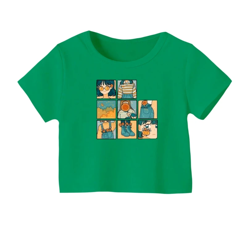 کراپ‌ تی‌شرت آستین کوتاه زنانه مدل پازل