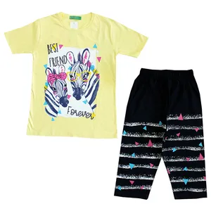 ست تی شرت و شلوارک دخترانه مدل گورخر رنگ زرد