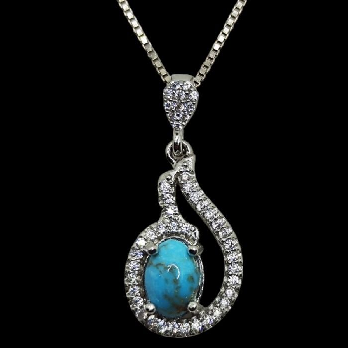 گردنبند نقره زنانه مدل سنگ فیروزه نیشابور آبکاری رادیوم کد 94006 -  - 1