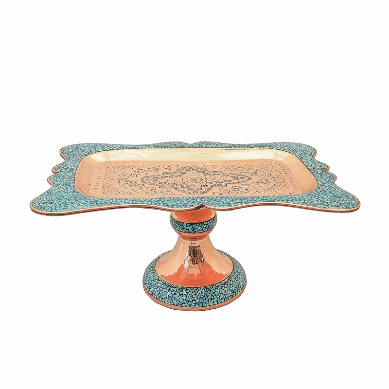 شیرینی خوری فیروزه کوبی مسی مدل ترنج کد Cakestand291912