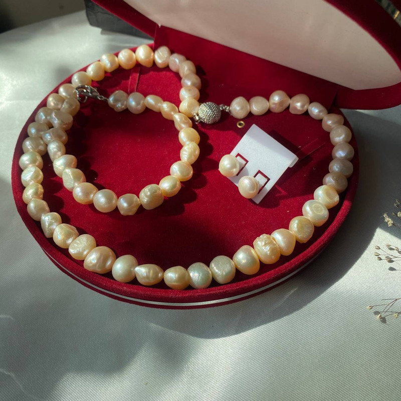 نیم ست نقره زنانه مدل مروارید طبیعی کد MO0024K