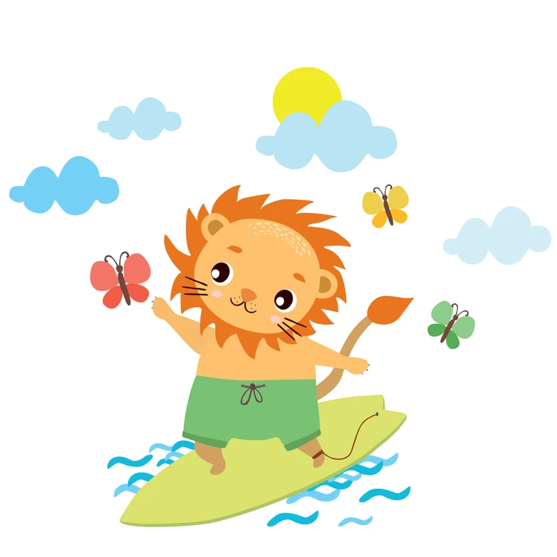 استیکر دیواری سالسو طرح lion and surfboard h.k
