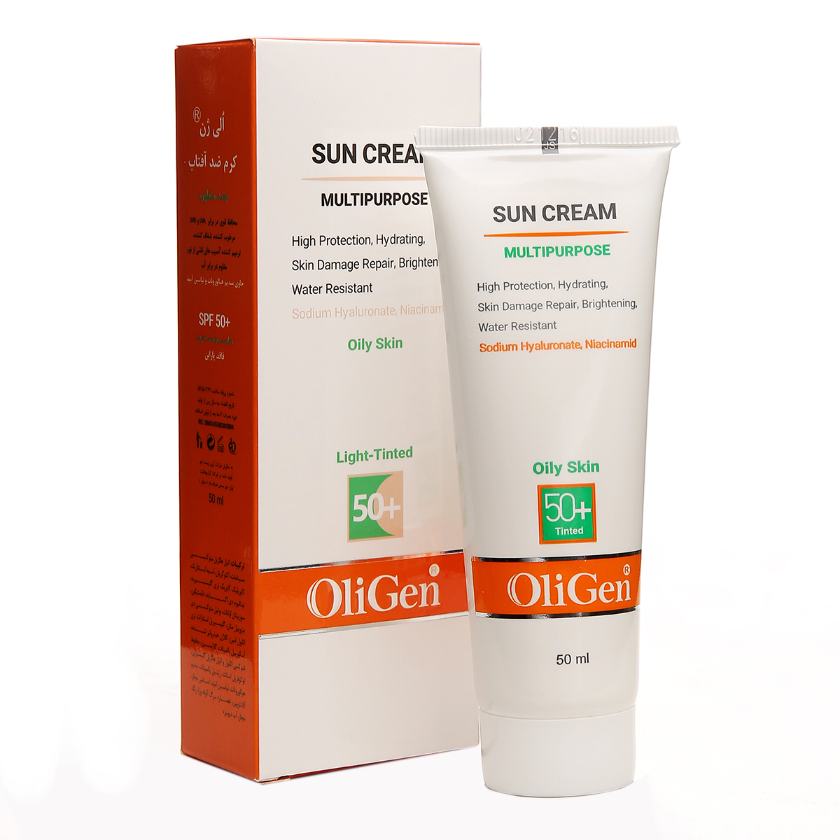 کرم ضد آفتاب رنگی الی ژن SPF 50 مدل L_T_O مناسب پوستهای چرب حجم 50 میلیلیتر