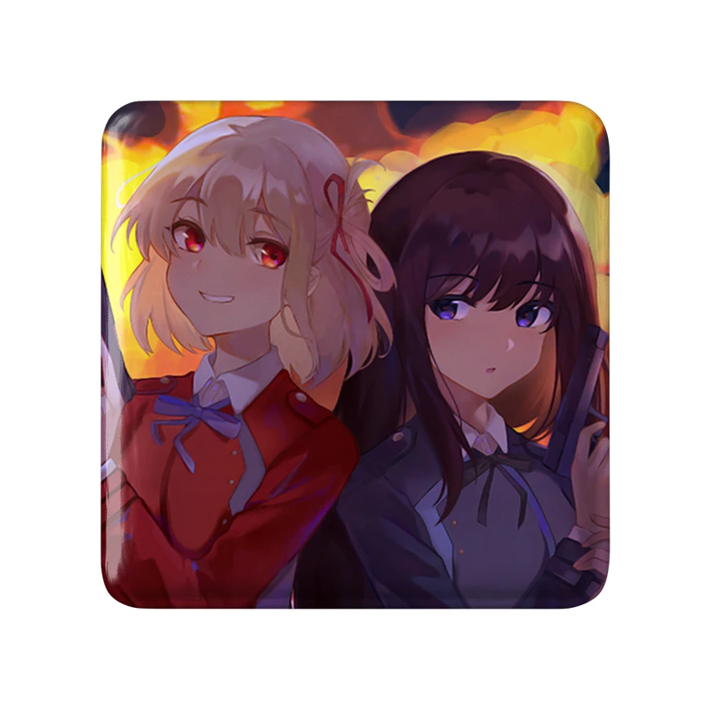 مگنت خندالو طرح تاکینا و چیساتو انیمه لیکوریس ریکویل Lycoris Recoil  مدل مربعی کد 23053