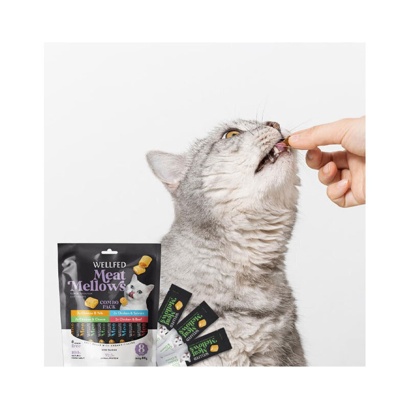 تشویقی گربه ولفد مدل میکس وزن 80 گرم بسته 8 عددی