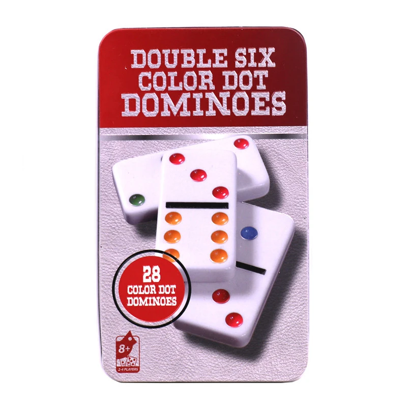 بازی فکری ناب سل مدل دومینو 28 عددی نقطه رنگی نشکن همراه با قاب فلزی کد DOUBLE SIX COLOR DOT DOMINOES NAAB002