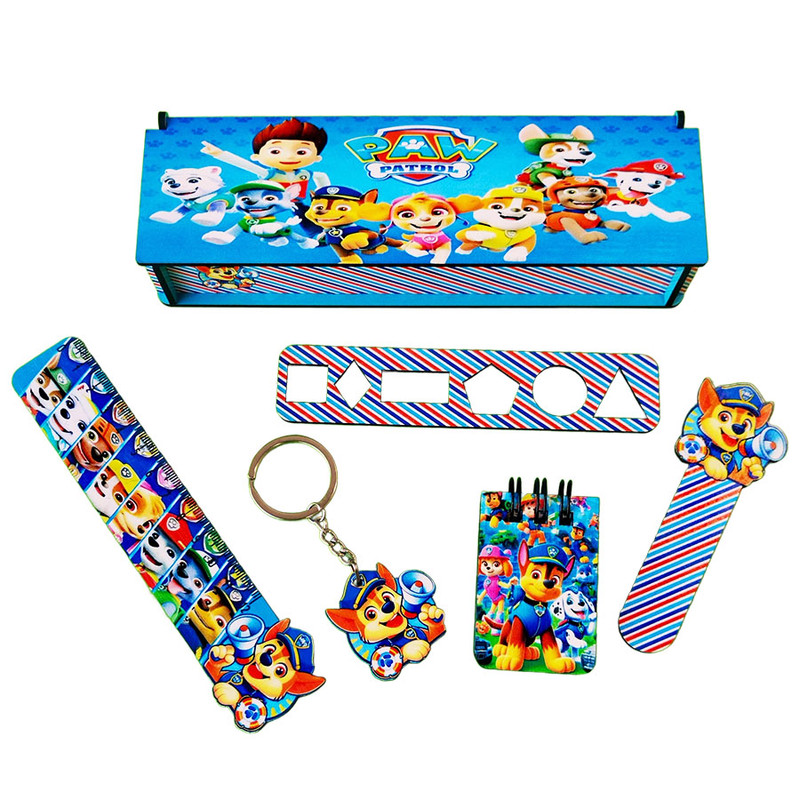 ست لوازم التحریر مدل چوبی طرح سگهای نگهبان فانتزی کد 05 مجموعه 6 عددی