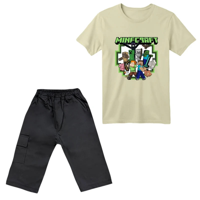 ست تی‌شرت آستین کوتاه و شلوارک پسرانه مدل ماینکرفت کد 010