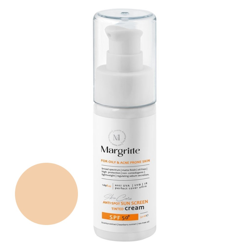 کرم ضد آفتاب رنگی مارگریت SPF35 مدل 02 محافظ UVA ،UVB، مناسب پوست های چرب حجم 50 میلی‌لیتر